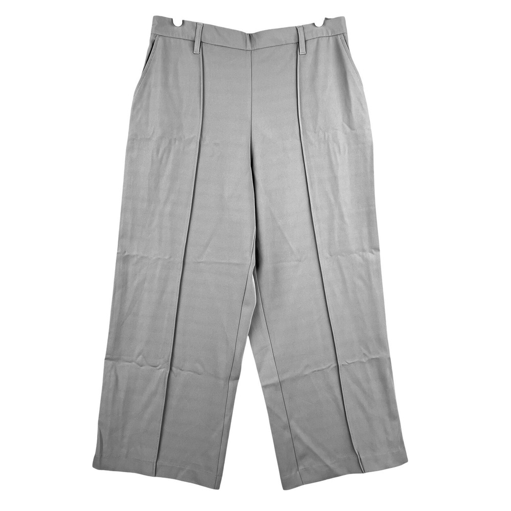 Nicole Miller Women Pull-on Grey Crop Pants Size M Wide Straight Leg Stretch NWT